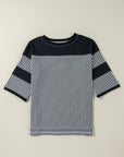 Aliyah Striped Patchwork 3/4 Sleeve Casual Top