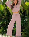 Solid Puff Sleeve Top and Drawstring Pants Set