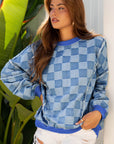 Jessica Checkerboard Oversized Denim Pullover