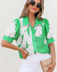 Celina Floral Ric Rac Edge Sleeve Blouse