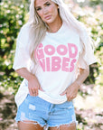 GOOD VIBES Chenille Embroidered Crewneck Tee