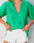 Eyelet Embroidered Puff Sleeve Blouse