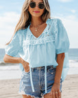 Elina Embroidered Lace Patchwork Tie Blouse