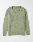 Solid Eyelet V-Neck Drop Shoulder Sweater