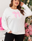 Beige Big Bow Accent Plus Size Drop Shoulder Sweatshirt