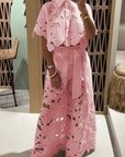 Crochet Floral Lace Button-down shirts & wide leg pant set
