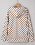 Checker Patchwork Tie Neck Oversized Hoodie
