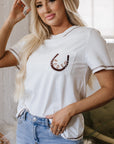 Horseshoe Embroidered Patch Pocket Tee