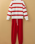 Black Striped Drop Shoulder Pullover and Joggers Set