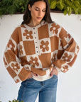 Flower Checker Henley Baggy Sweater