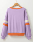 Colorblock Patchwork V-Neck Drop Shoulder Sweatshirt
