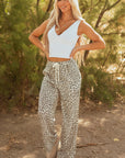 Mabel Leopard Drawstring Elastic Waistband Loose Pants