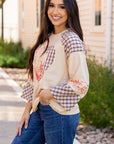 Valentine Heart Plaid Floral Patchwork Long Sleeve Top