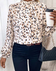 White Lantern Sleeve Mock Neck Blouse