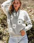 Maria Floral Half Zip Drop Shoulder Sweater