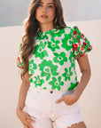 Maisy Embroidered Puff Short Sleeve Floral Blouse