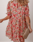 Floral Frilled Neck Mini Dress