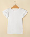 Solid Layered Ruffle Short Sleeve Round Neck Top