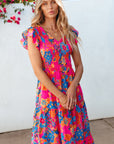 Kamari Boho Floral V Neck Ruffle Tiered Long Dress