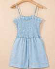 Haisley Spaghetti Strap Smocked Denim Romper