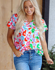 Artemis Leopard V Neck Short Sleeve Blouse