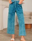 Mineral Wash High Waist Raw Hem Pants