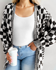 Plus Size Checker Drop Shoulder Open Front Cardigan