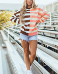 Stripe Colorblock Drop Shoulder Crewneck Sweatshirt