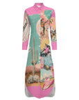 Baha Ranch Retro Pop Western Desert Cowboy Button Up Shirt Dress Duster