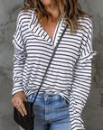 Emryn Striped Ruffled Buttoned Long Sleeve Top