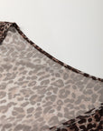 Leopard Sheer Mesh V-Neck Lace-up Top