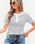 Marleigh Stripe Textured Buttoned Henley Top