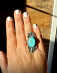 Long ring- size 9 - Royston turquoise ring and sterling silver