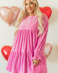 Dahlia Flounce Sleeve Tiered Ruffled Velvet Mini Dress