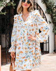 Katherine Floral Tie Neck Frilled Long Sleeve Dress