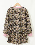 Leopard Contrast Edge Pullover and Shorts Set