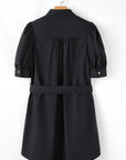 Malaya Button Up Tie Waist Puff Sleeve Mini Dress