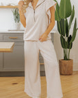 Textured Ruffle Half Zip Top and Pants Set