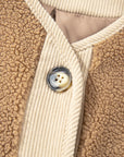 Fleece Corduroy Patchwork Button Up Jacket