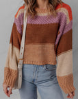 Colorblock Drop Shoulder Cropped Sweater