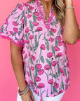 Floral Lace Frilled V-Neck Blouse
