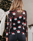 Santa Christmas Mesh Long Sleeve Top
