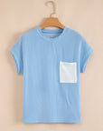 Colorblock Corded Knit Chest Pocket T-Shirt