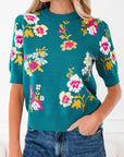 Floral Knit Crewneck Short Sleeve Top