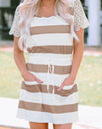 Nia Lace Crochet Short Sleeve Drawstring Striped Dress
