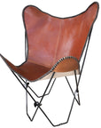 Genuine Leather Butterfly Chair Folding Lounge Modern Sling Accent Seat