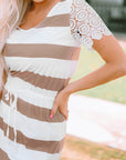 Nia Lace Crochet Short Sleeve Drawstring Striped Dress