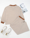 Plus Size Stripe V-Neck Pullover and Drawstring Pants Set