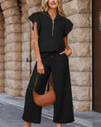 Kallie Ruffled Sleeve Zipped Top and Wide Leg Pants Set