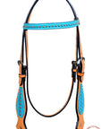 Western Horse Headstall Tack Bridle American Leather Turquoise Hilason